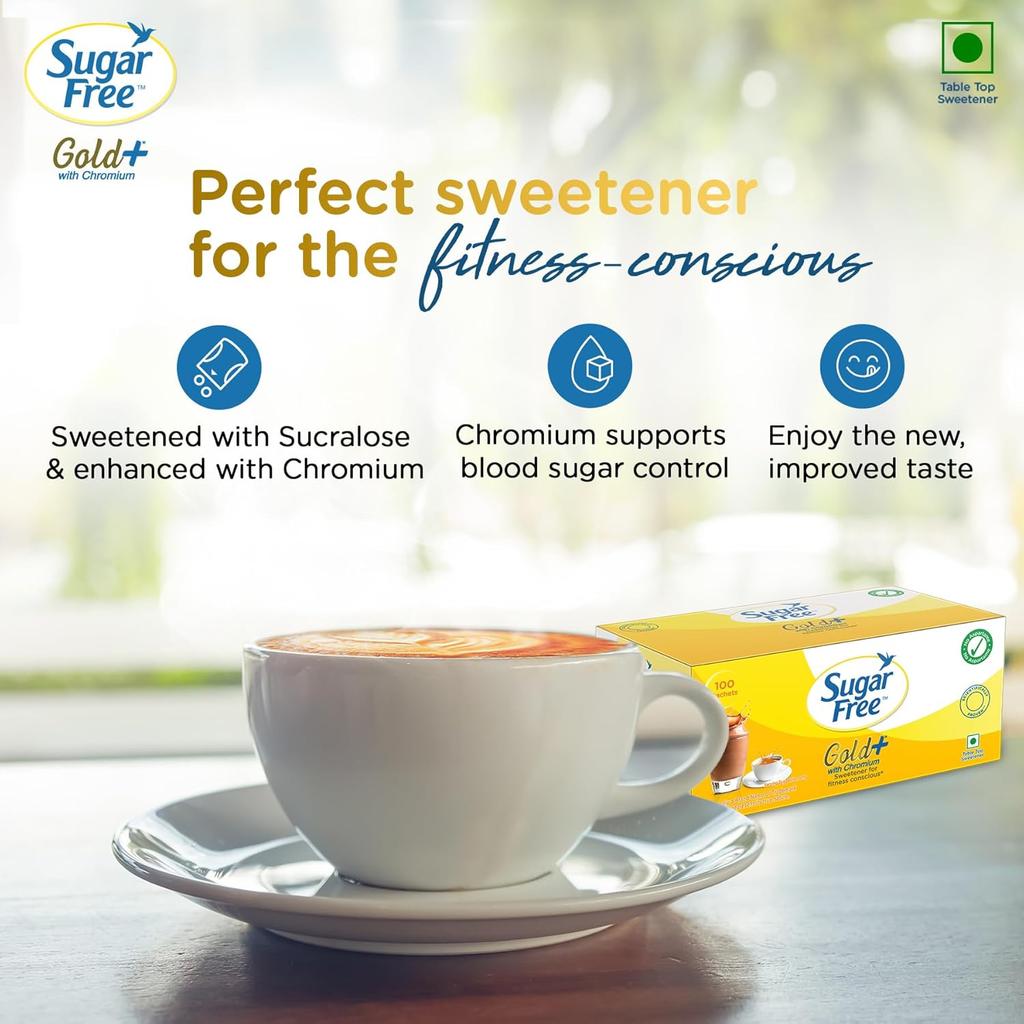Sugar Free Gold Sweetener Sachets 100 | Low Calorie Sugar Substitute for Beverages & Desserts