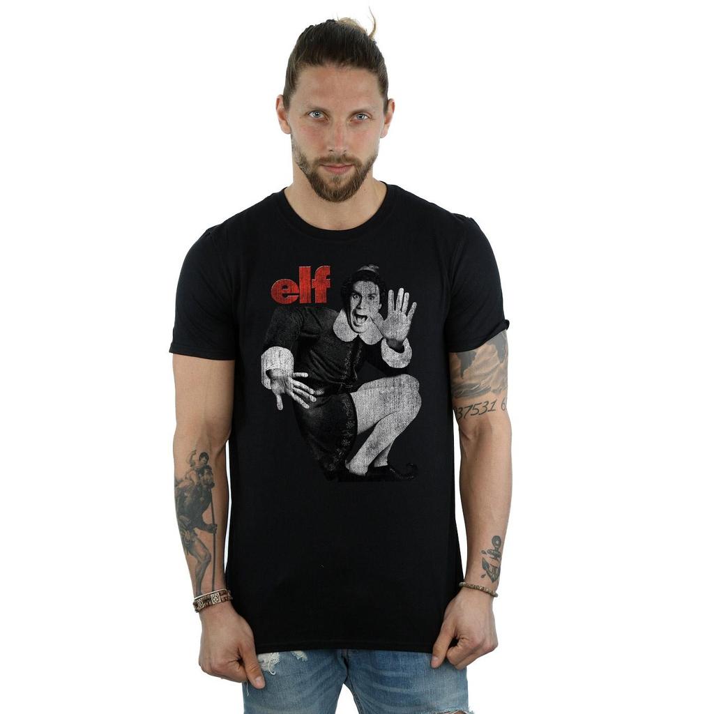 Elf Mens Mono Distressed Poster T-Shirt