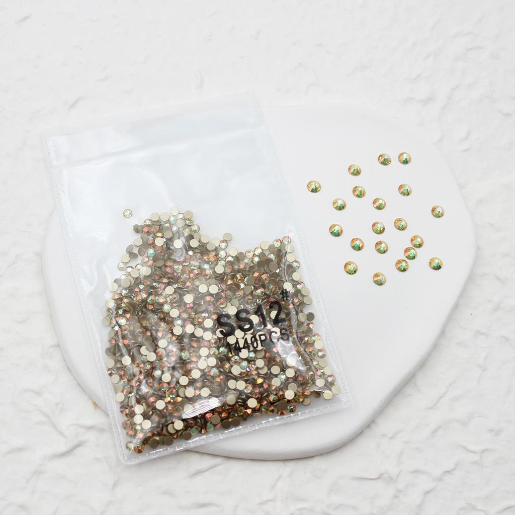 1440 Nail Art Flat Bottom Diamond Sparkle Coated Small Round Diamond Ab Symphony Gold Bottom Nail Decorative Diamond Accessories