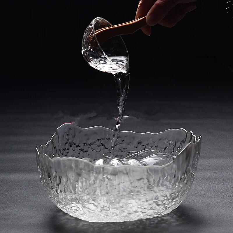 Japanese Style Hammered Glass Salad Bowl with Gold Rim