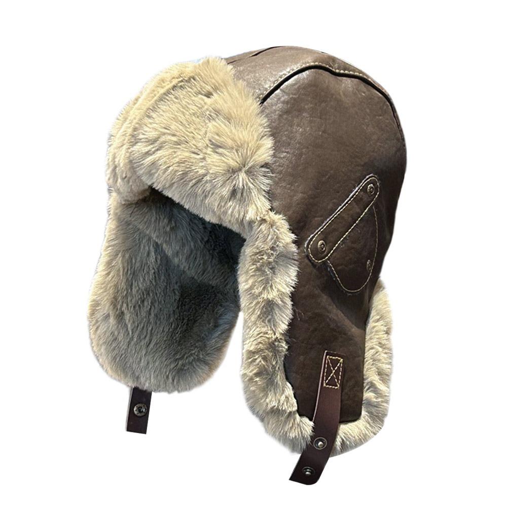 

Модная зимняя шапка из искусственного меха, толстая шапка-бомбер, ветрозащитная, из мягкой кожи, ушанка, меховая шапка для мужчин и женщин кофейный