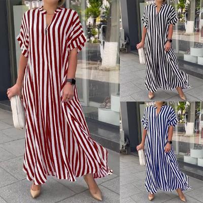 Sommer neues Damen-Kleid mit Streifenmuster und Schlitz
