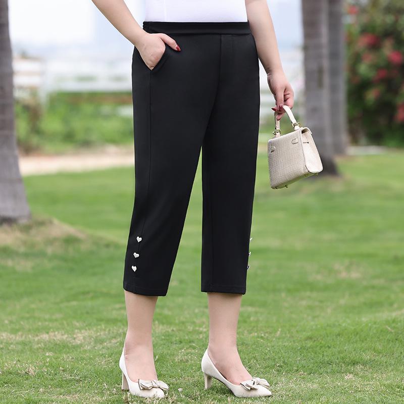 

Women s Plus Size Casual Elastic Mid-Length Slimming Shorts with Heart Buckle 5XL [170-190 jin] чёрный