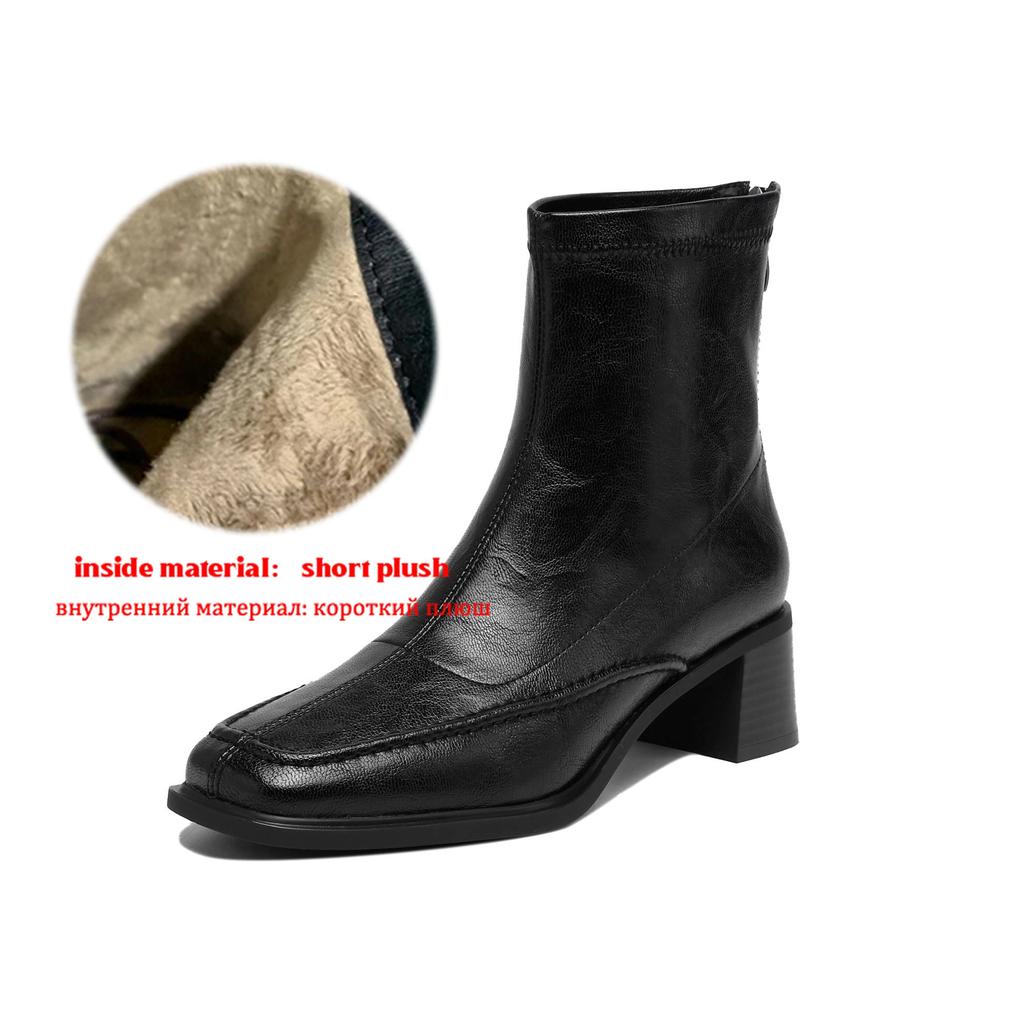 Krazing Pot Botines Chelsea de Puntera Cuadrada con Tacón Grueso de Microfibra Talla 42 Cremallera Decoración Plisada para Mujer Botines Elásticos en el Tobillo