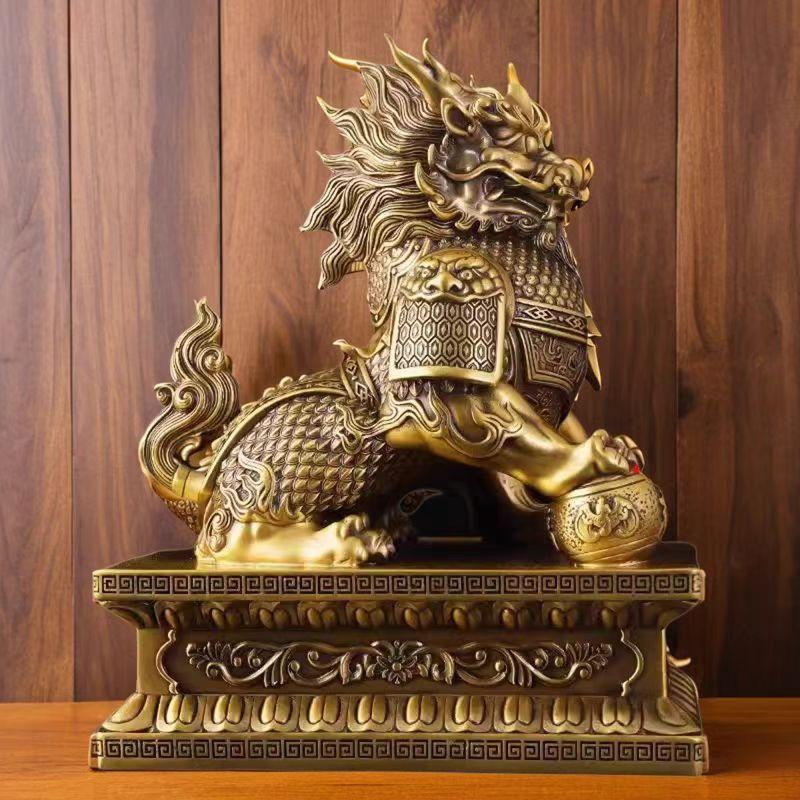 Pure Brass Male And Female Pair Ornaments Wealth Gathering Fortune Kirin Living Room Entrance Home Office Desk Decorations