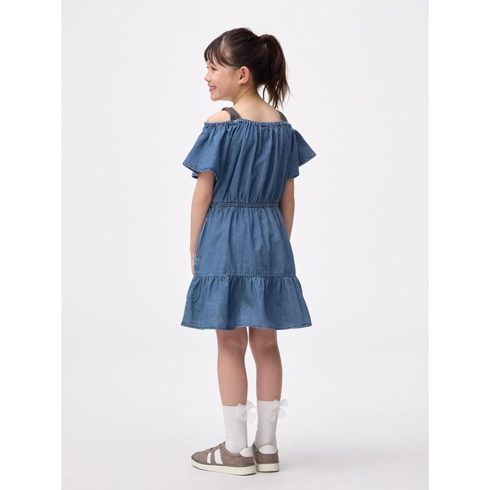 Gu By Uniqlo Girls Denim Off Shoulder Dress
