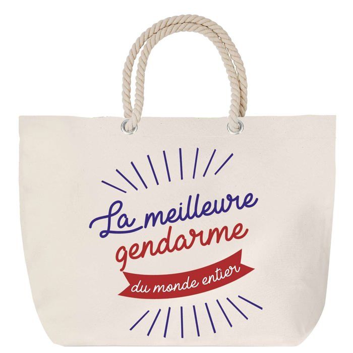 Sac de plage - PLANETEE - Gendarme Meilleure du Monde - Grand format - Anse corde - Coton