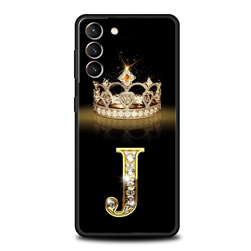 Fashion Diamond Crown Letter A Soft Phone Case For Samsung Galaxy S23 S24 S22 S21 S20 FE Ultra 5G S10 S10E S9 S8 Plus Cover