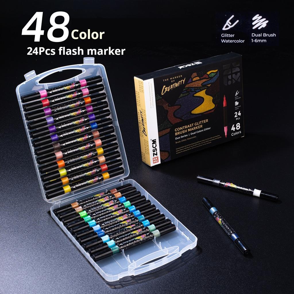 96/48/24 Colors Metallic Glitter Markers Pens Dual Tip Brush Highlighters Marker Pens for Adult DIY Crafts Birthday Cards mugs