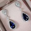 Sapphire Crystal Water Drop Earrings with Diamond Inlay
