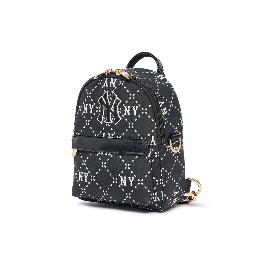 MLB Vintage Floral NY Yankees Large Logo Faux Leather Mini Backpack Women Backpacks Black 7ABKMD23N-50BKS