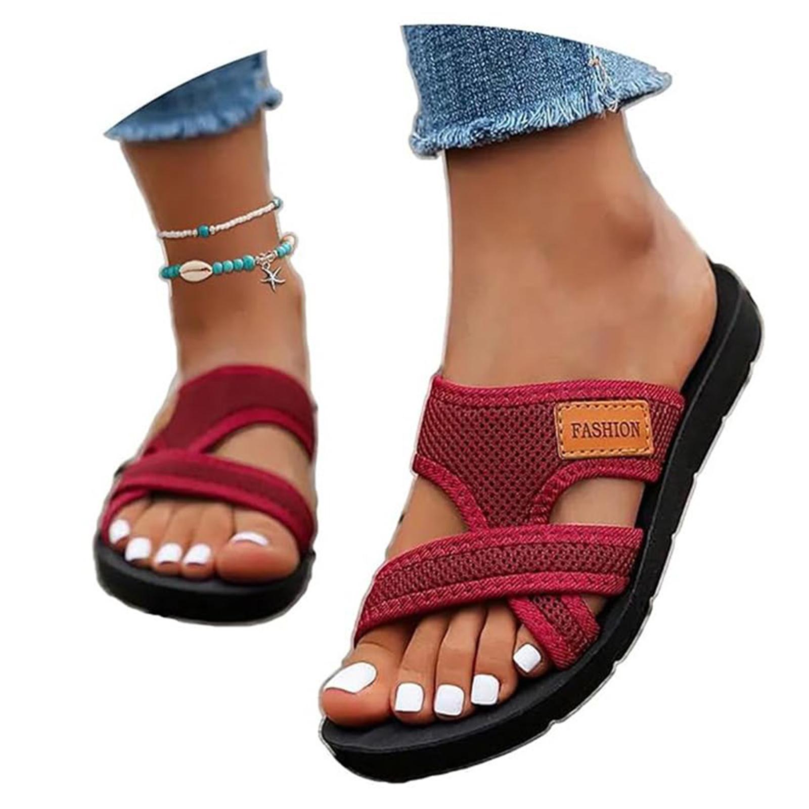 

Womens Slide Sandals, Non- Water-Resistant PU - Sandals with All-Day Comfort for Indoor Outdoor Casual Errands & Beach Days 43 червоний