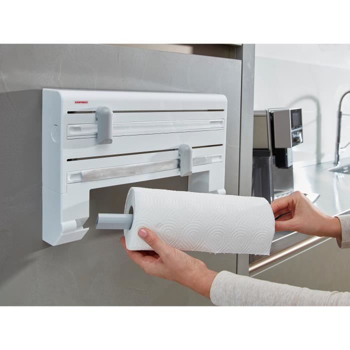 Leifheit Parat Comfortline 25703 Wall-mounted Dispenser, Kitchen Wall-mounted Roll Holder for 3 Rolls with Sharp Blades, White