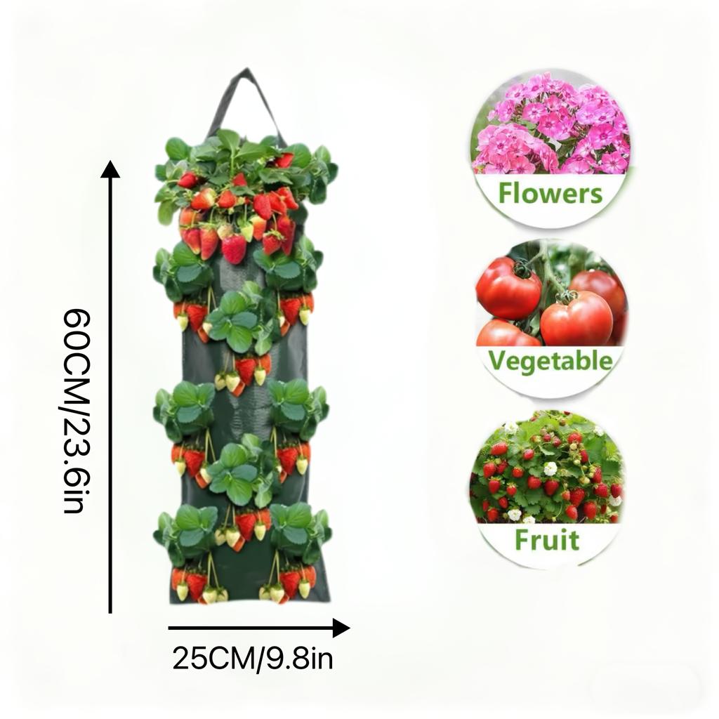 2pcs Wall-Mounted Strawberry Grow Bags, Hanging Planter Bags, Multi-Hole Strawberry Planting Bags for Balcony and Garden, Breathable, Water-Permeable