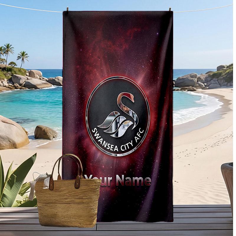 Swansea City FC Personalisiertes Bedrucktes Strandtuch Fußballlogo Unterstützung Benutzerdefinierter Name Text Absorptionsfähiges Handtuch für Sport Reisen Besonderes Geschenk