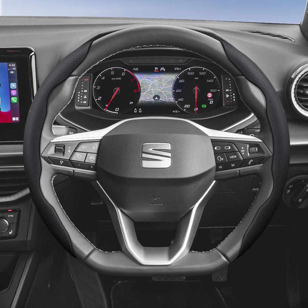 rlcp4 Suitable for Seat Breathable Leather Steering Wheel Cover with Segmented Quick-Release Design, Non-Slip and Durable, for Models Such as Ibiza,