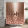 Champagne Rose Gold Glitter Monogram Shower Curtain For Bathroom Decor Customizable Size Available