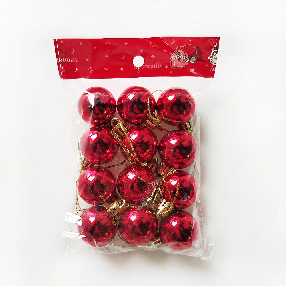 

12 шт. Мини Рождественские Шары Рождественская Елка Подвесное Украшение Пластик Красный Зеленый Золотой Шарик Подвеска Рождественское Украшение 2024 Navidad