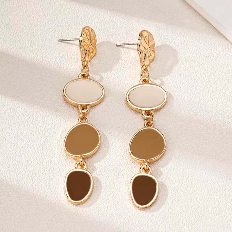 Vintage Colorful Drip Oil Contrasting Round Drop Earrings For Women Exaggerated Metal Long Irregular Geometric Earrings Jewelry