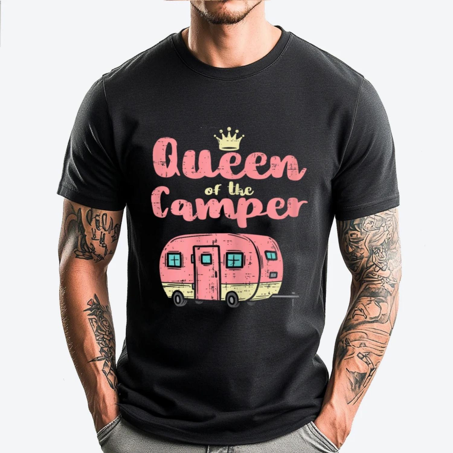 

Queen Of The Camper Cute Camping Van Camp Trailer Rv Women Streetwear High Quality Men s T-Shirt Casual S чёрный