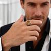High Quality Round Natural Stone Chunky Ring, Fashion Blue Stone Stainless Steel Signet Ring for Men, Waterproof Classic Jewelry