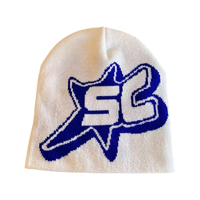 

Jacquard Beanies Men Women Letter Hat Unisex Street Snap Beanie Knit Headwear білий/синій