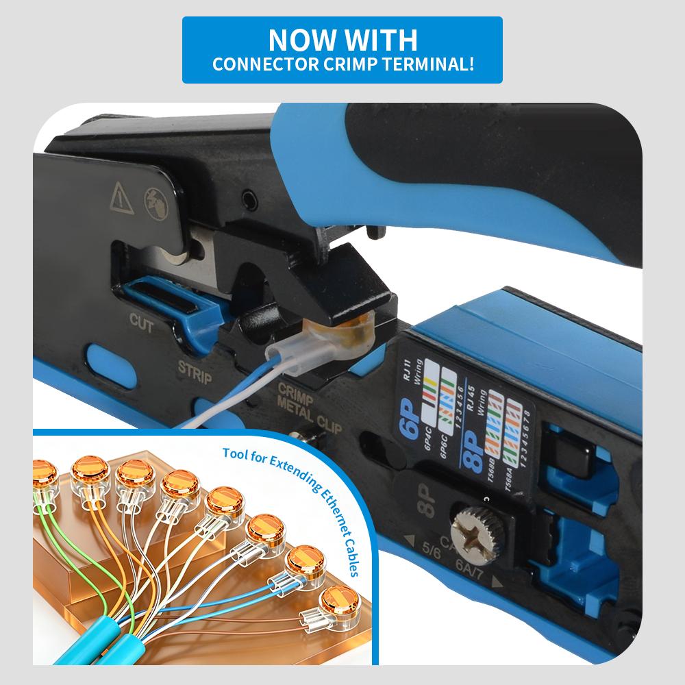 RJ45 Crimp Tool Pass Through Plugs Ethernet Crimping Pliers for Cat7 Cat6 Cat5e RJ45 Connectors Multifunctional Crimper