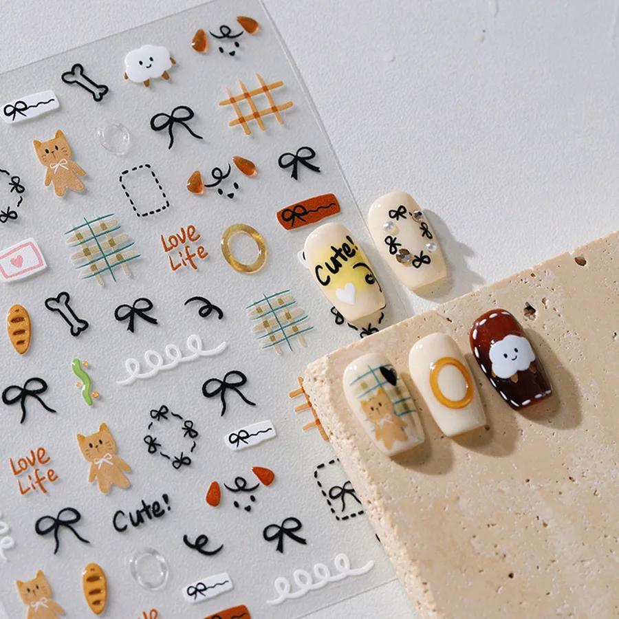 5D Pudding Jelly Dessert Fruit Cherry Pink Claw Print Bowknot Tie Knot Love Heart Stars Nail Art Sticker Adhesive Manicure Decal