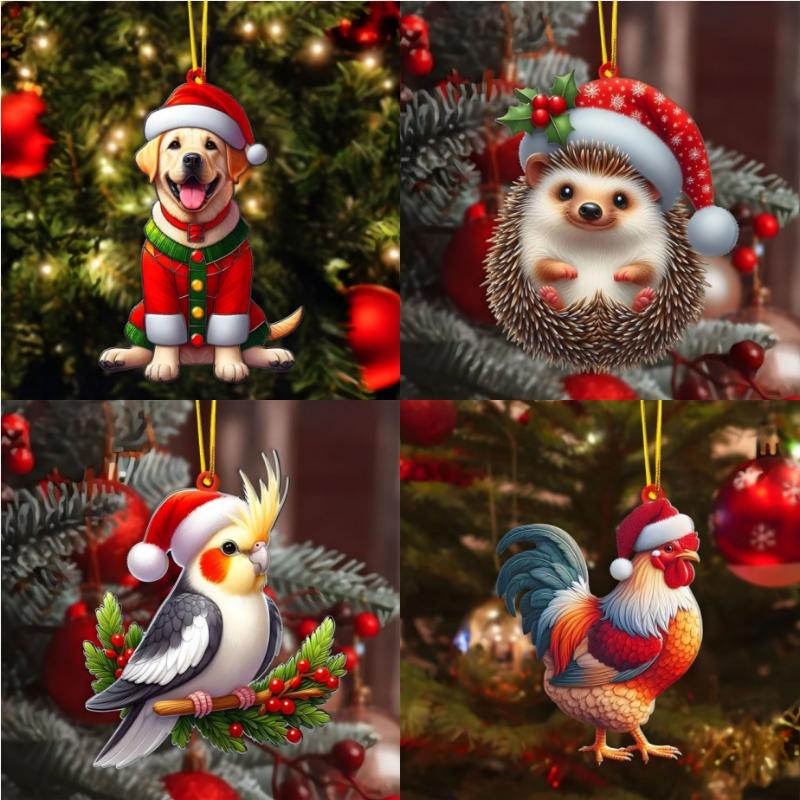 2D Christmas Tree Pendant 2D Flat Acrylic Xmas Tree Hanging Ornaments Cartoon Home Decor New Year Christmas Gifts