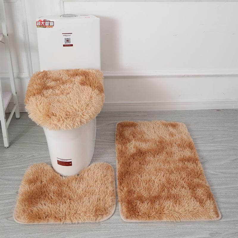 Tie-Dye Long-Pile Carpet Plush Toilet Three-Piece Set Non-Slip Foot Mat Bathroom Absorbent Floor Mat Set