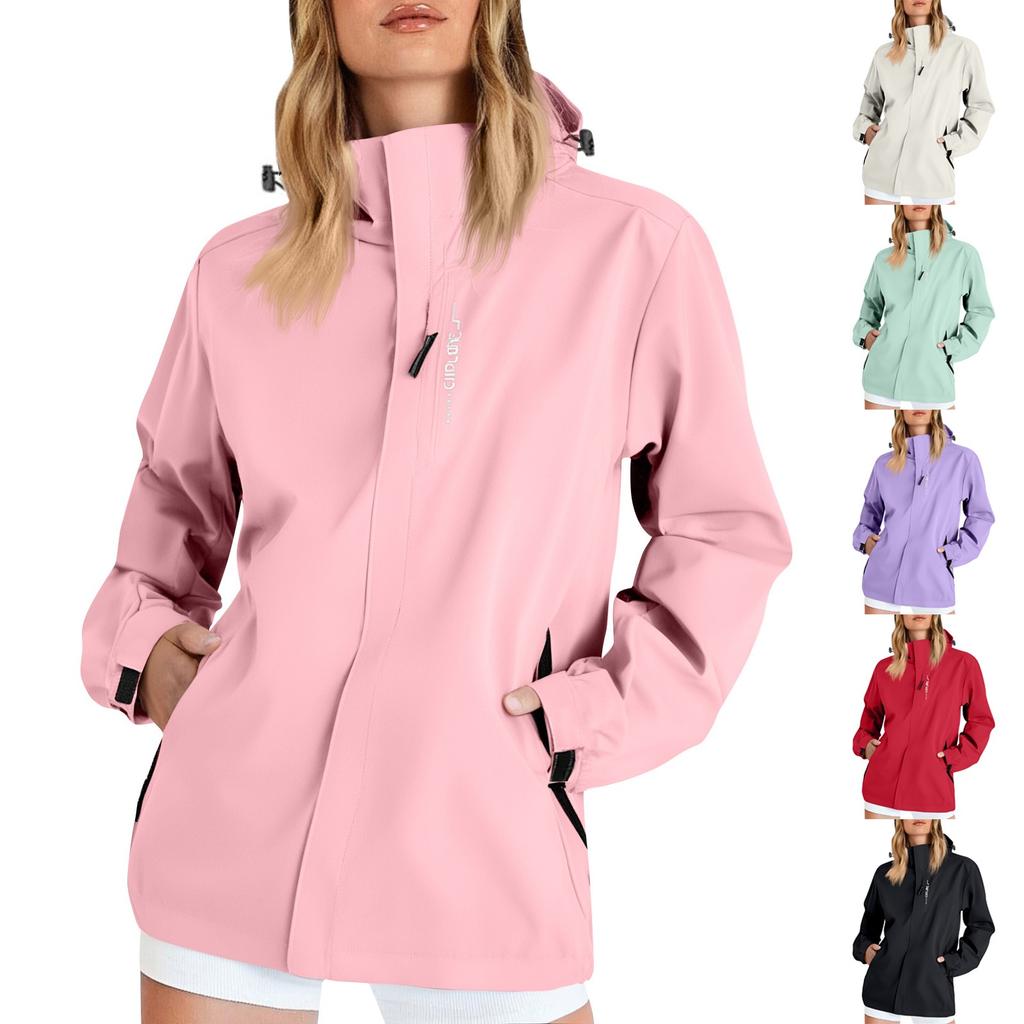 Women's Solid Color Long Sleeved Hooded Outdoor Suit Windproof And Waterproof Thin Jacket  Ehplore