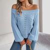 Women's Autumn/winter Casual Solid Color Hollow-out One-line Neck Off-shoulder Long Sleeve Sweater