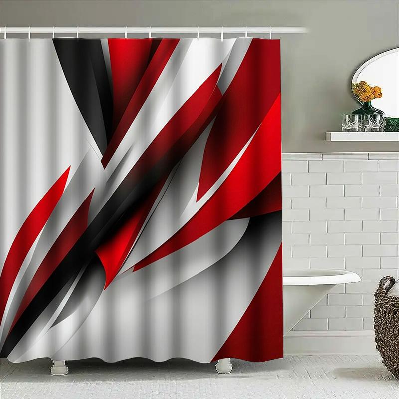 Modern Red Black Shower Curtain With Abstract Design Perfect For Bathtub Decor!