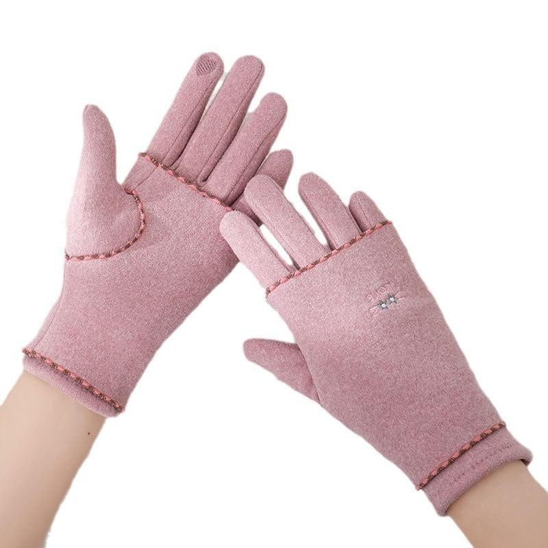 Warm gloves for women's outdoor riding German velvet velvet windproof and cold-proof touch screen driving two-piece set of non-slip gloves