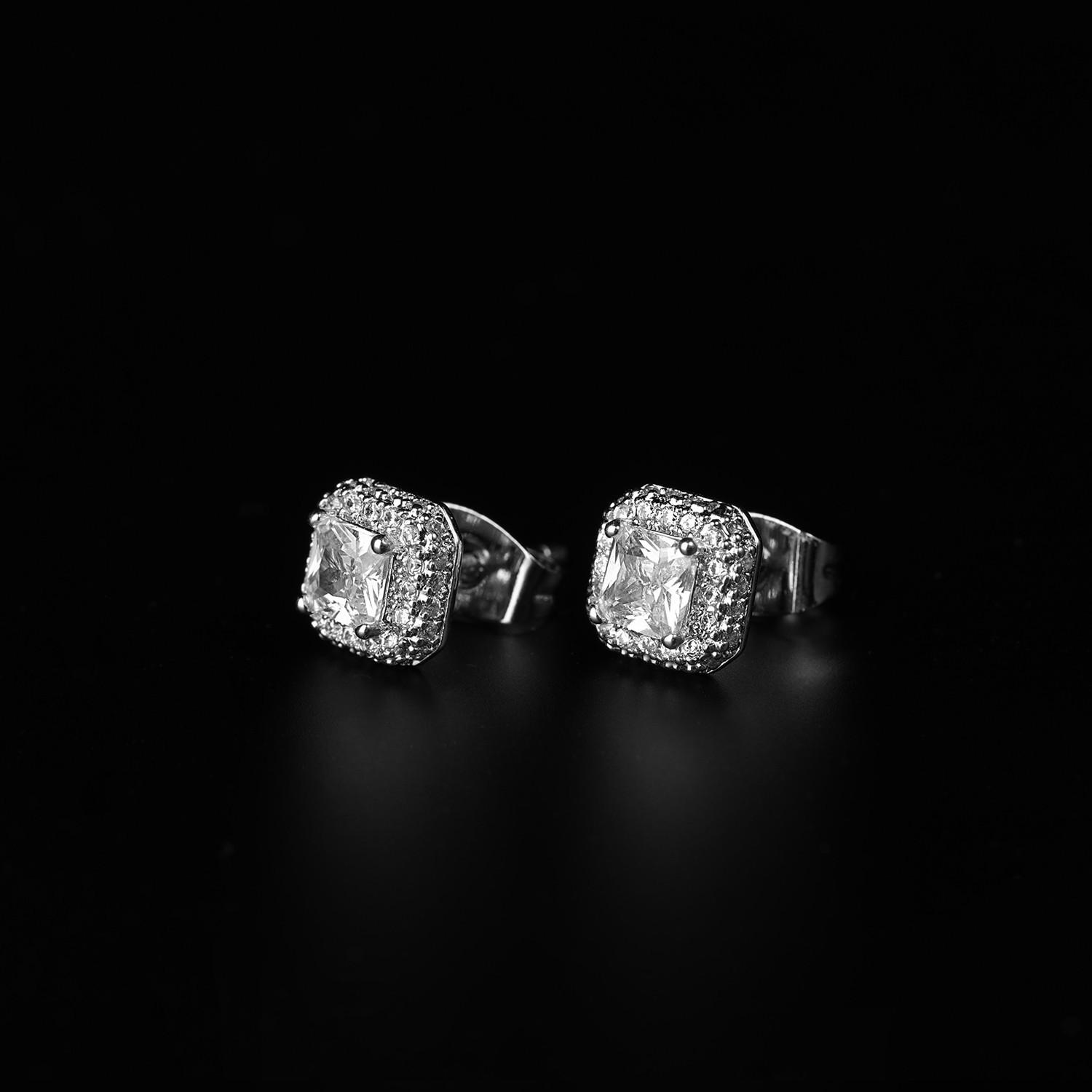2026 Zircon Full Diamond Sugar Cube Stud Earrings Simple 925 Silver Needle Personality Niche Earbone Stud Men and Women