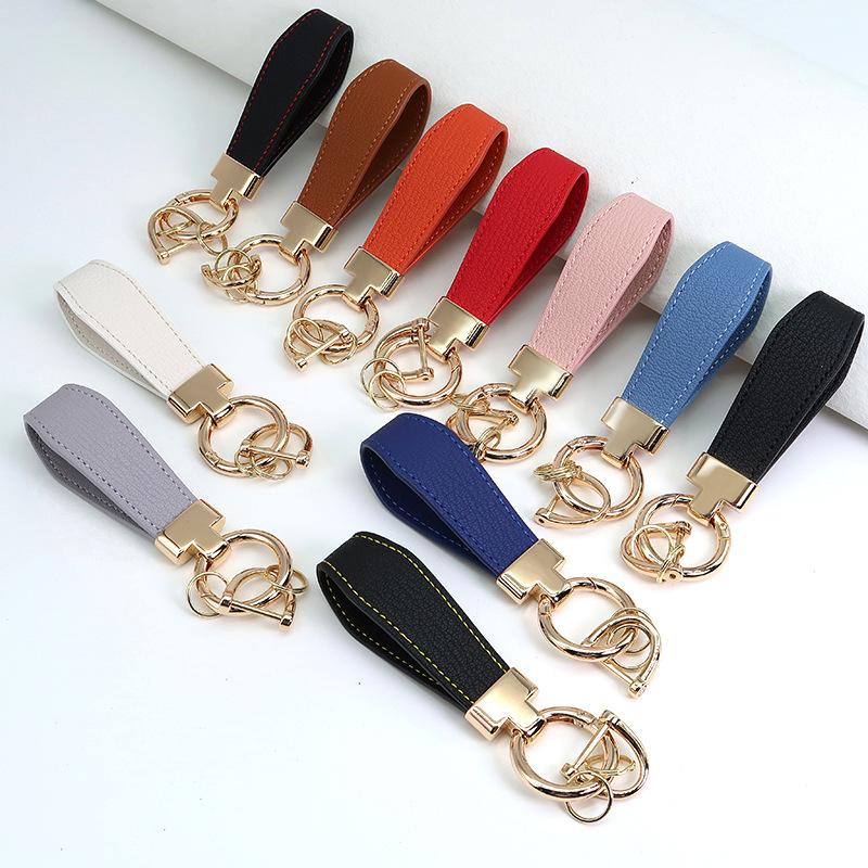 PU Leather Car Keychain Men's and Women's Bag Anti Lost Key Ring Waist Hanging Retro Laser Engraving Customized Keyring Gift