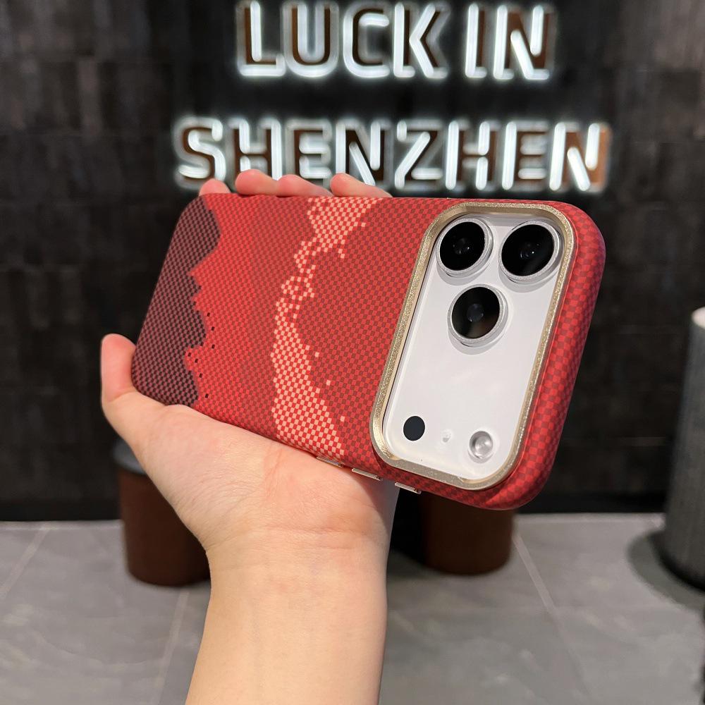 Sunset Golden Mountain Carbon Fiber Magnetic Case for iPhone 17 Pro Max - Full Coverage Metal Lens Protection