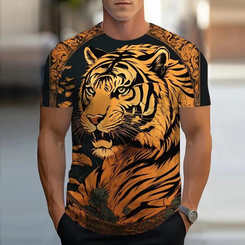 Fashion Men's Crew Neck Short Sleeve 3D Casual Color Printing Casual Short Sleeve Crew Neck T-Shirt