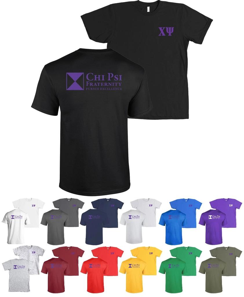Chi Psi Fraternity Bella + Canvas Shirt Pursue Excellence - MANY COLORS