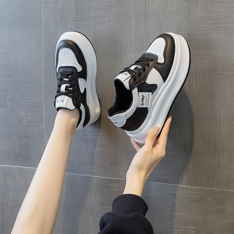 Slope Heel Thick Sole Heightening Little White Shoes Autumn New Round Head Lace-up Casual Board Shoes Versatile and Comfortable