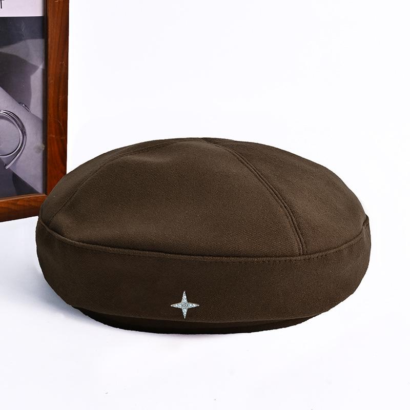 Silver Label Retro Four Point Star Beret Hat for Women In Autumn and Winter Casual Versatile Painter Hat British Style Face Small Pumpkin Hat