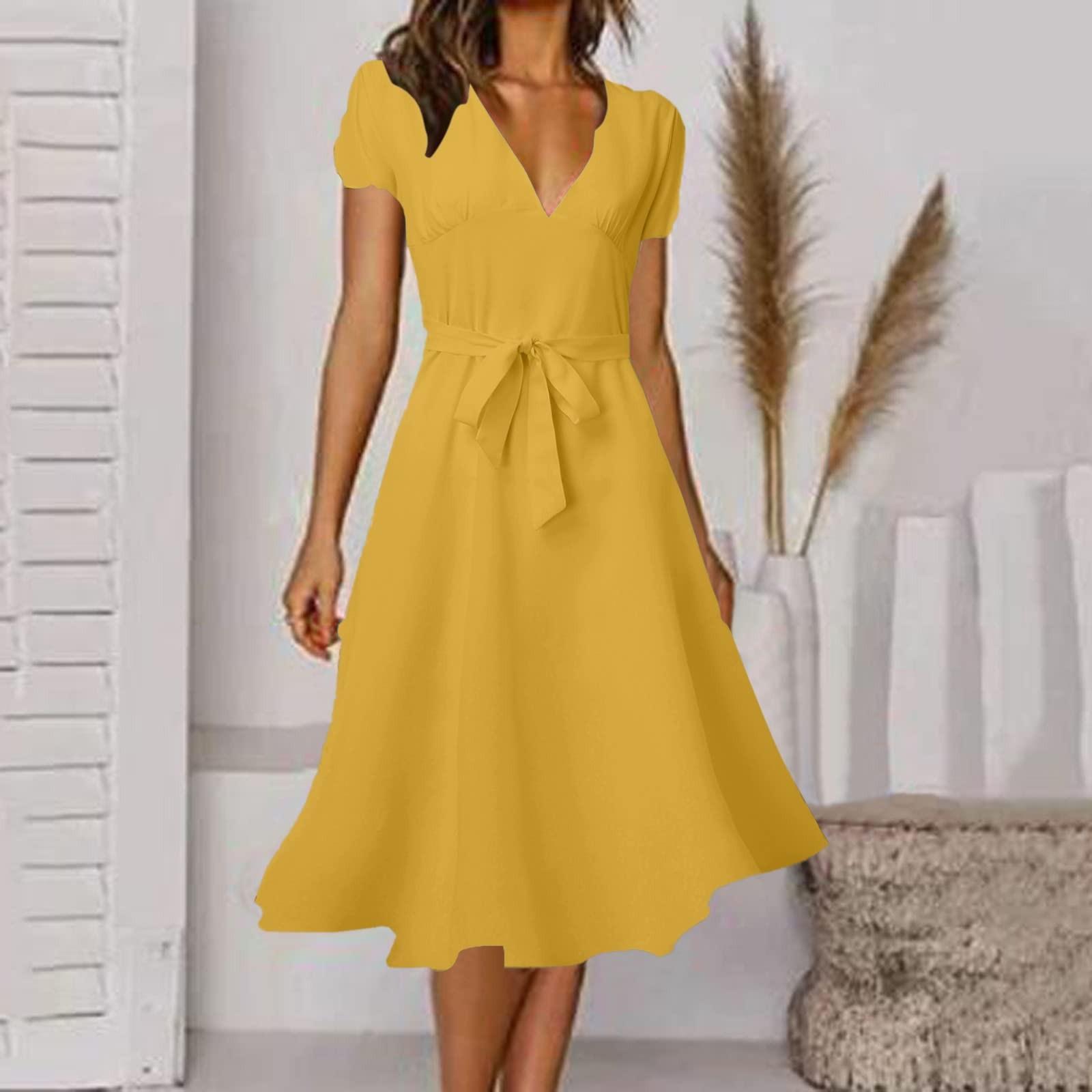 

Пляжные повседневные платья с v-образным вырезом для женщин. Модные сексуальные летние платья для женщин. S жёлтый