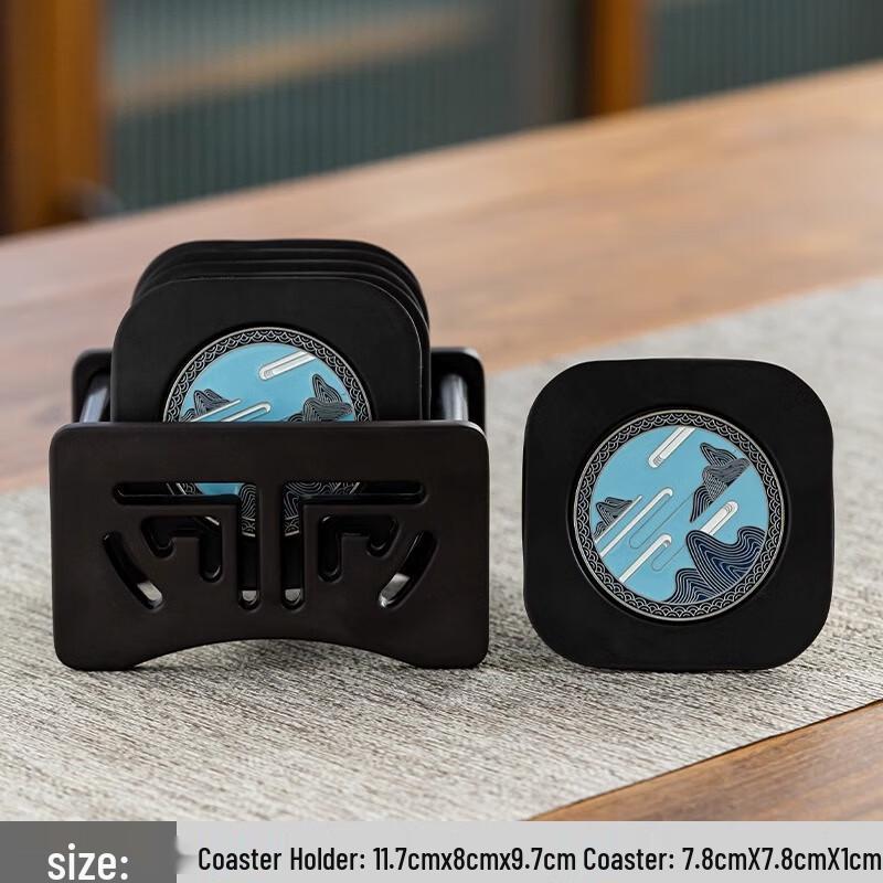 ZhiNianHua Bakelite Enamel Tea Coaster Set with Storage Rack