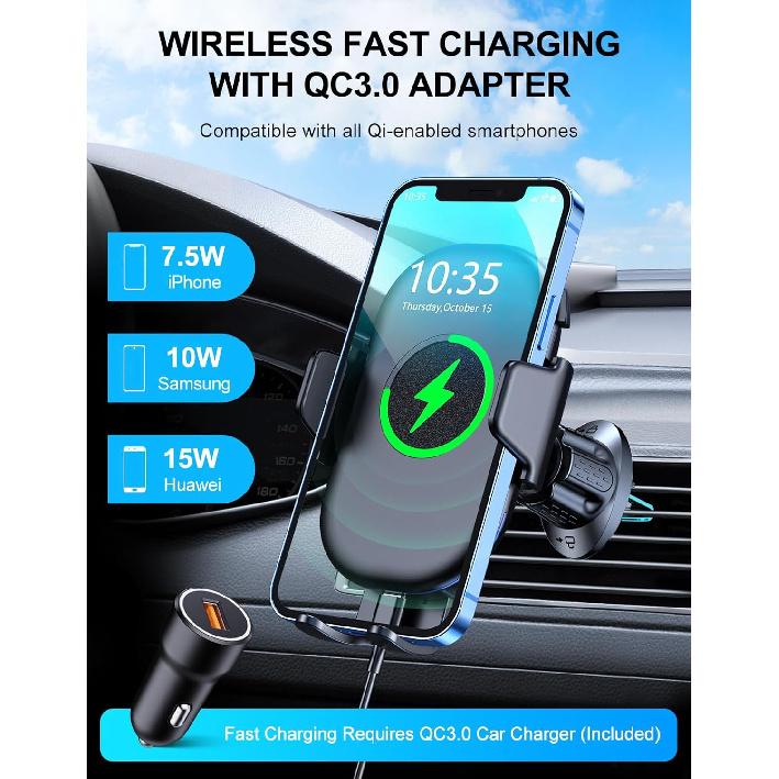 Wireless Car Charger Mount, Max 15W Fast Charging Car Phone Holder Charger, Phone Mount for Car Air Vent Compatible with iPhone 16 15 14 13 12 11 Pro