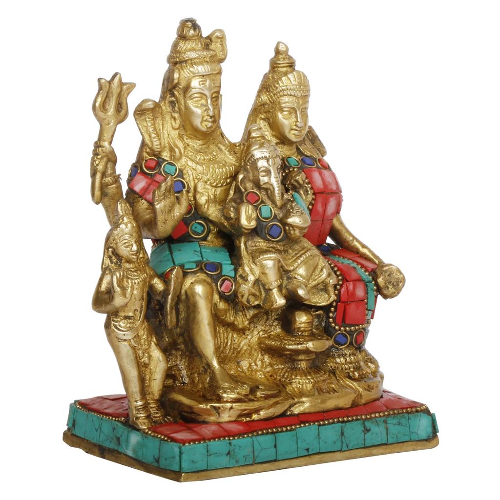 Pure Brass Shiv Family Shiva Parvati Ganesh & Kartikeya Shiv Pariwar Statue