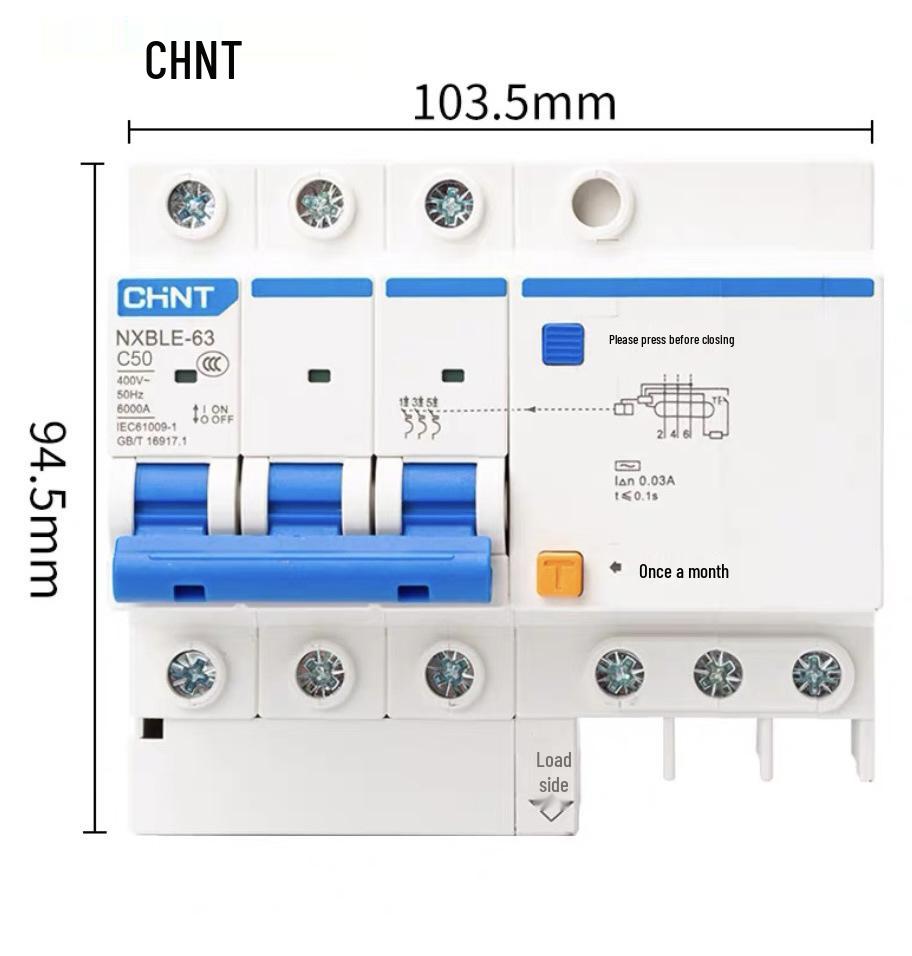 Chint 2P MCB Circuit Breaker with Air Switch, 220V RCD, 32A/63A, for Three-Phase Household Electrical Protection