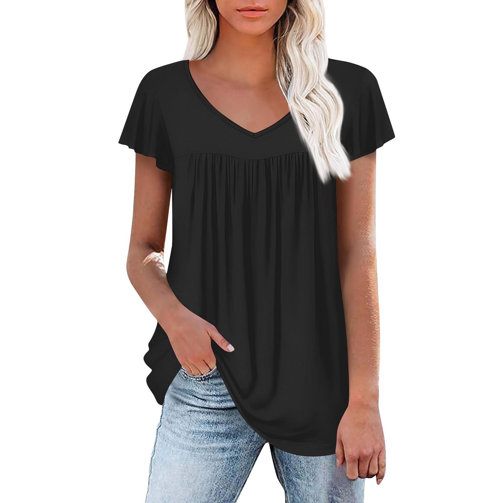 

Женские туники, элегантные повседневные летние рубашки с коротким рукавом, цветочные свободные плиссированные топы в стиле бохо XXXL чёрный