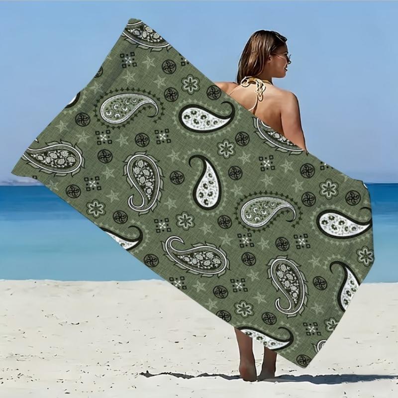 

2D Flat - 1pc Olive Green Paisley Pattern Microfiber Beach Towel | Soft, Non-shedding, Easy to Clean, Durable, Ideal for Gym W40*H60(CM)