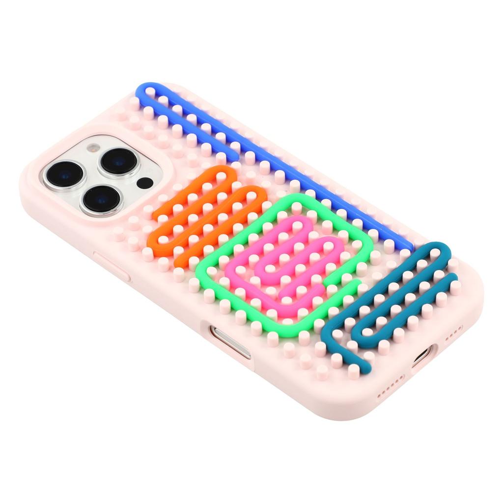 For iPhone 16 Pro Case 3D Stress Relief DIY Colorful Bar Silicone+PC Phone Cover Dots Design