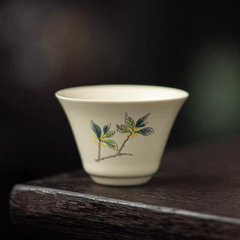 

Чайная чашка, Пепел растений, Содовая глазурь, Роспись османтусом, Набор для чая Кунг-фу, Чайная чашка, Бытовая чашка ручной работы, Одиночная чашка для гостеприимства